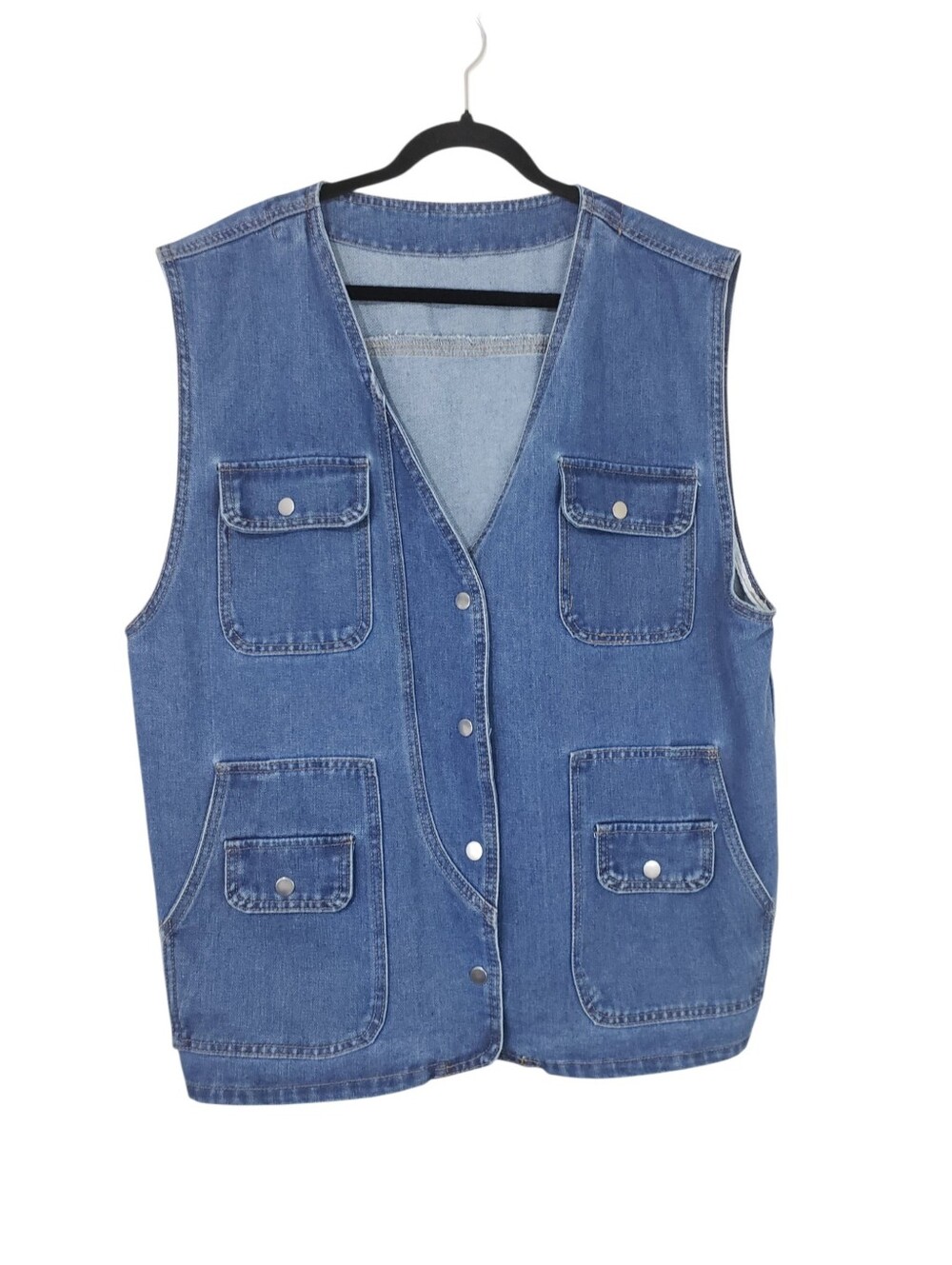 DAZY Flap Pocket  Mid Length V-Neck Womens Utility Denim Vest